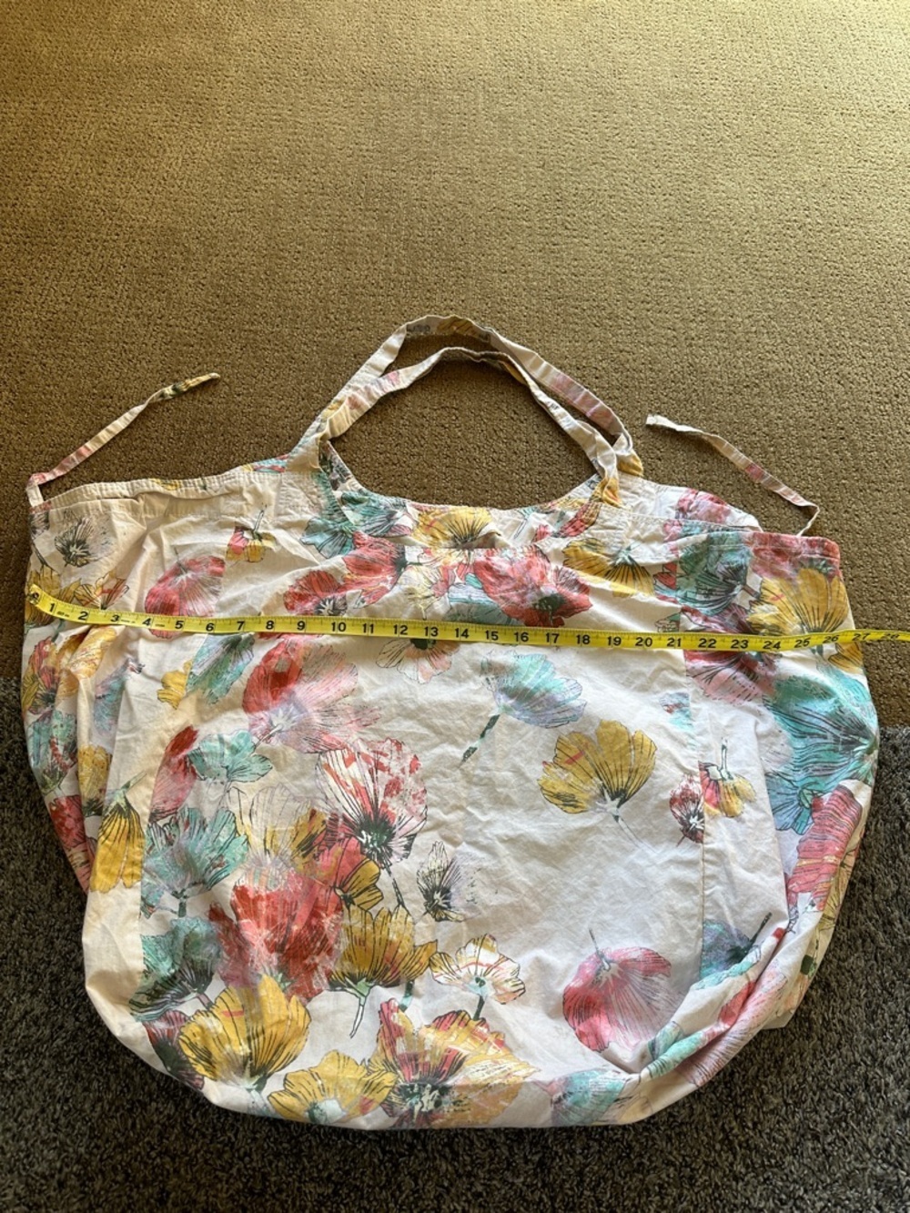 Mossimo Supply Co. Floral Tote Bag White with Yellow Pink Teal Accents Beach Bag - Picture 2 of 5